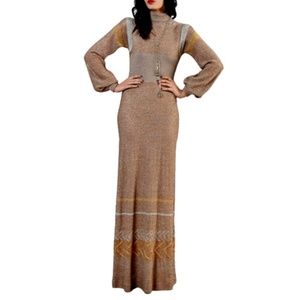 Vtg 70s Wenjilli Metallic Knit Maxi Dress 11/12
